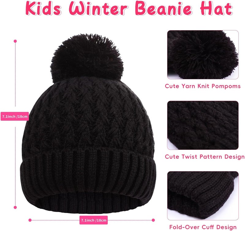 Peninpha Winter Hat for Kids Children, Girls Beanie with Pom Pom, Girls Accessories Knit Beanies Cap Age 7-12 - Image 3